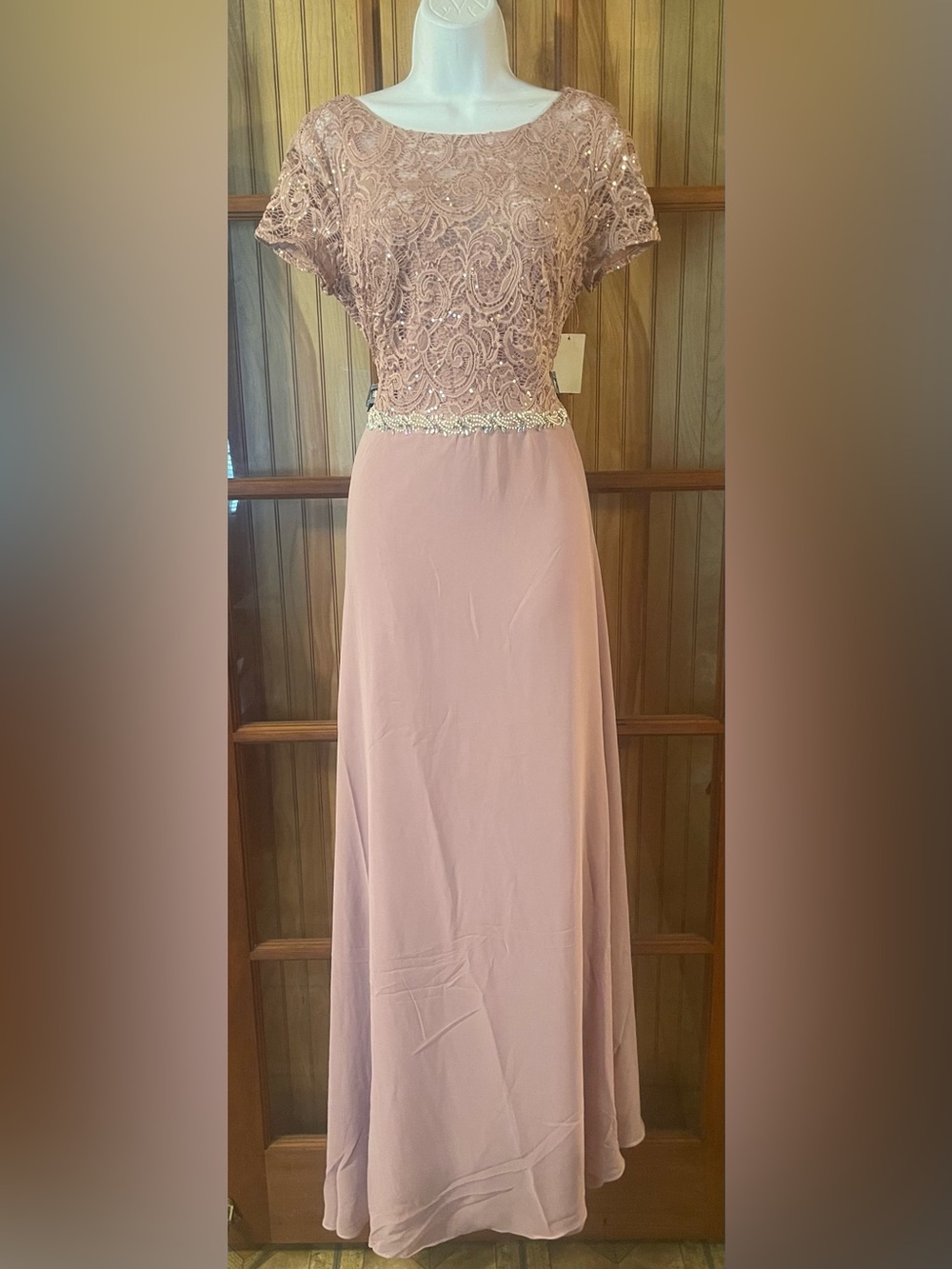 Embellished Blush Lace Bodice Maxi Dress